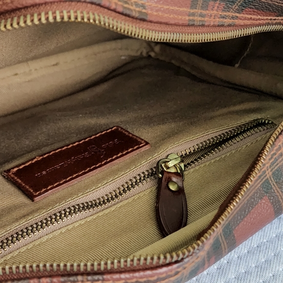 Vintage Polo Ralph Lauren Brown Coated Canvas Plaid Crossbody Bag Satchel Travel - Picture 11 of 12